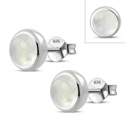 Rainbow Moonstone Round Silver Stud Earrings, e421st